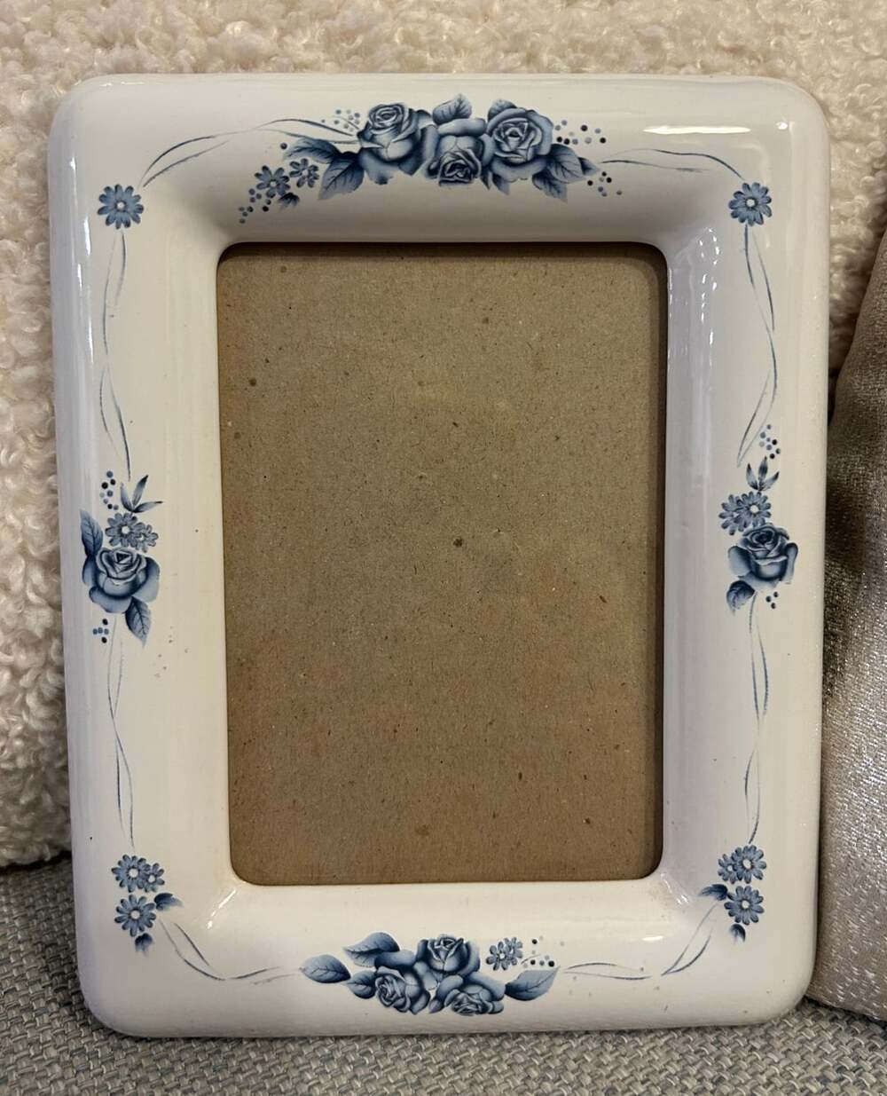 Ceramic Picture Frame Blue Roses 4x6